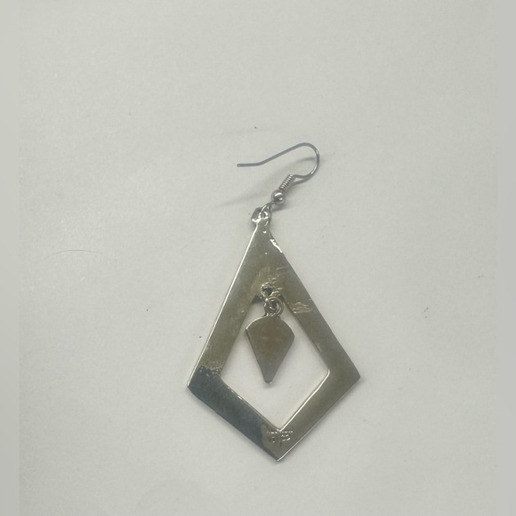 Vintage Taxco Mexican Alpaca Purple Abalone Large Diamond Shaped Earrings - Picture 3 of 5